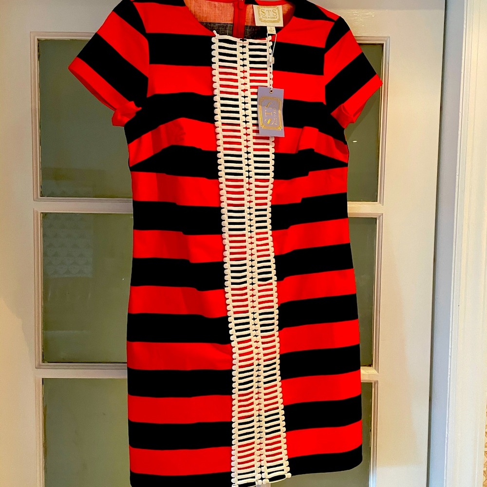 Navy and red stripe dress